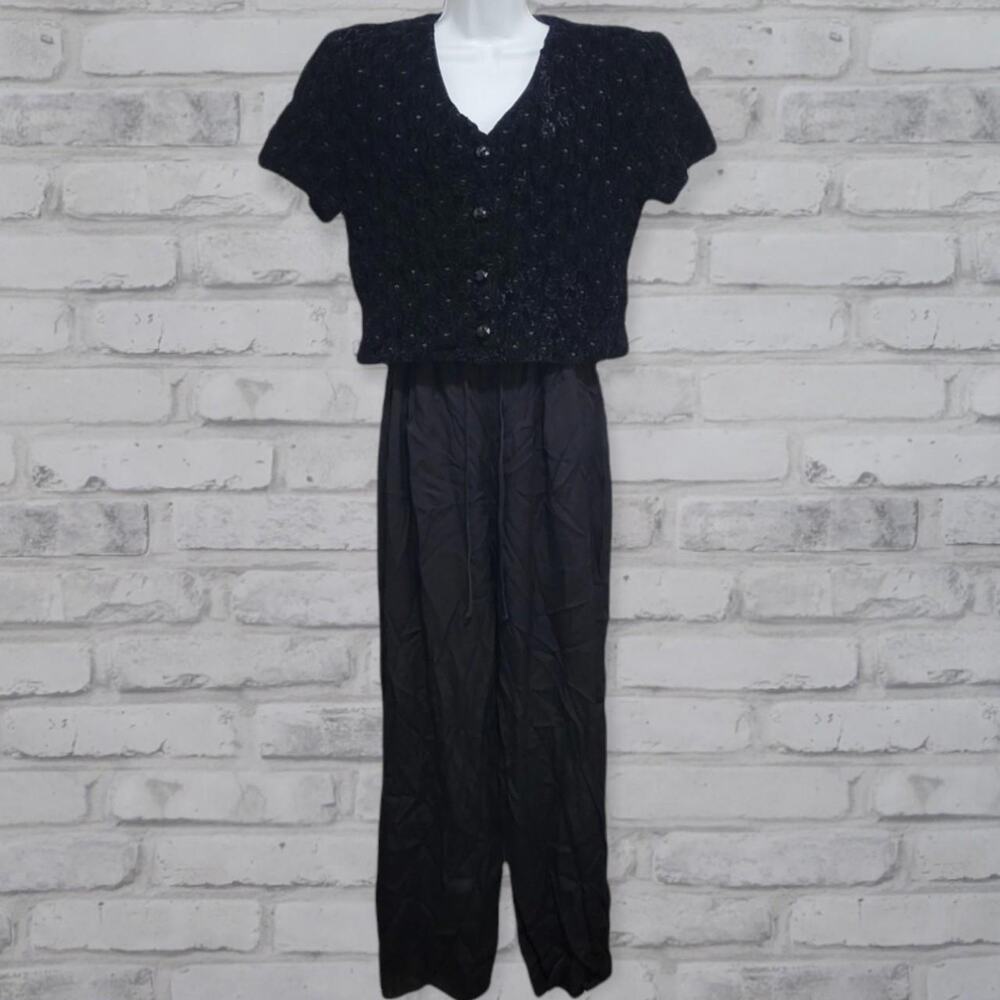 VINTAGE Jeffrey & Dara Evenings by Tom Barra Black Velvet Jumpsuit Womens Size 6